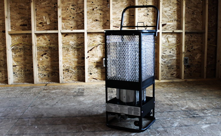 Sun Blast radiant heaters at a construction site.